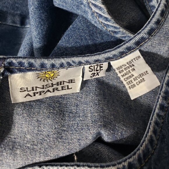 Vintage Sunshine Apparel Sleeveless Denim Dress Embroidered Floral Applique 3X - Picture 2 of 4